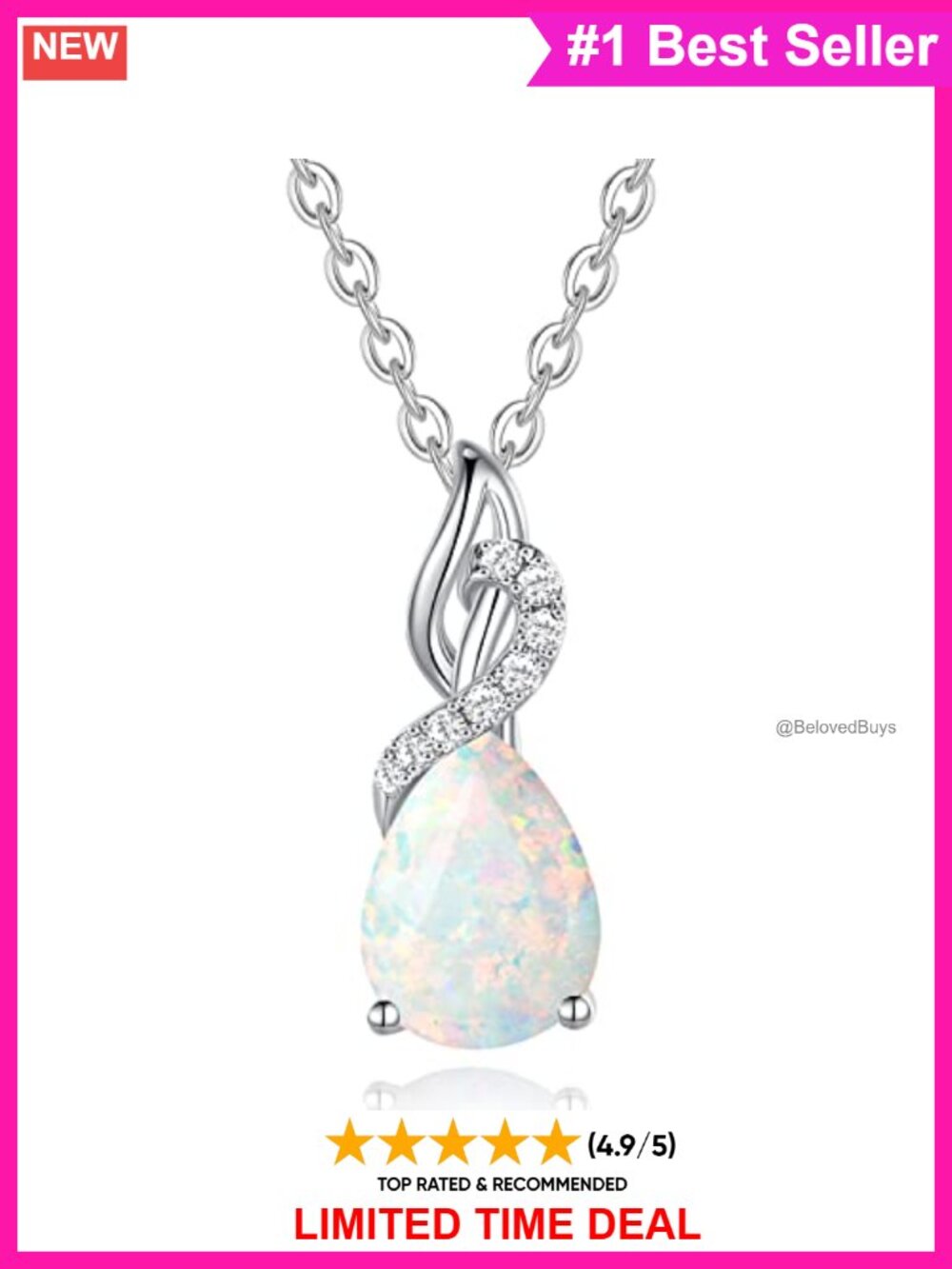 14K Solid White Gold Pear Birthstone Diamond Pendant Necklace